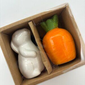 Salt & Pepper Shakers 2.75" White Bunny Rabbit & Carrot, Easter Decor NEW IN BOX